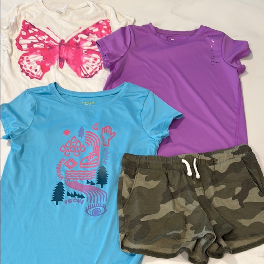 Set of three shirts and one pair of shorts - size 7/8 and 8